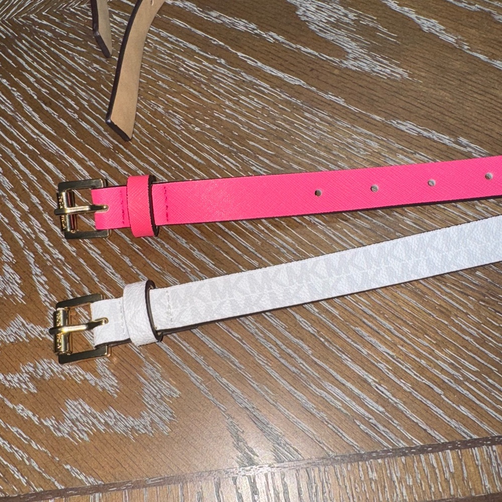 Michael Kors Pink and White Belts with Gold Buckles
